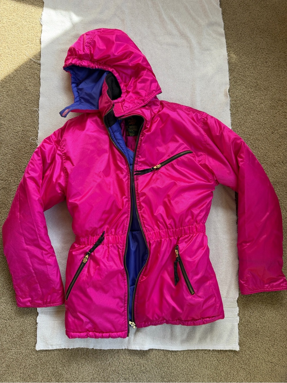 Girls' Bright Pink Hooded Puffer Jacket with Blue Lining